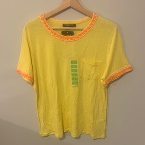 Joseph A Yellow Top with Orange Crochet Trim